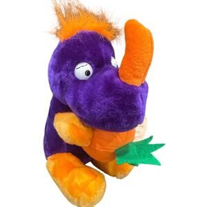 Kellytoy VINTAGE Halloween Plush, Dinosaur Holding Pumpkin, NWT, 9.5”